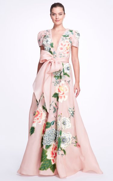 Marchesa Floral-Embroidered Silk Gown ...